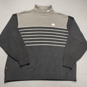 Ecko Unltd Sweater Mens 2XL Gray Stripe Turtleneck Tight-Knit Pullover Logo